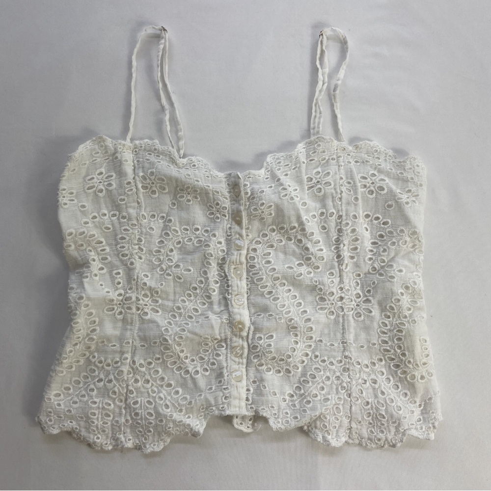 White Eyelet Lace Button-Front Camisole - Picture 2 of 8